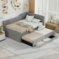 thumbnail image 1 of Harper & Bright Designs Full Size L Shaped Platform Bed with Trundle, Wood Upholstered Corner Bed Frame with Drawer, Gray, 1 of 12