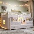 thumbnail image 1 of Harper & Bright Designs Full Metal Loft Bed with Storage Drawers and Shelves, Low Loft Bed Frame with Storage Stairs and Lights, White, 1 of 15