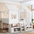 thumbnail image 1 of Harper & Bright Designs Full Size Loft Bed with Storage Shelves, House Loft Bed Frame with Roof and Window, Solid Wood Bed Frame with Stairs for Boys Girls, Antique White, 1 of 16