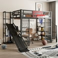 thumbnail image 1 of Harper & Bright Designs Full Size Metal Loft Bed with Built-in Desk and Wardrobe, Heavy Duty Loft Bed with Slide and Staircase & Basketball Hoop, Black, 1 of 12