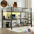 thumbnail image 1 of Harper & Bright Designs Full Size Metal Loft Bed with Desk, Loft Bed Frame with Power Outlet and LED Lighted for Boys and Girls, Black, 1 of 12