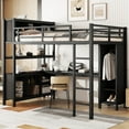 thumbnail image 1 of Harper & Bright Designs Full Size Metal Loft Bed with Wardrobe And L-shaped Desk, Heavy-duty Loft Bed with Storage Cubes and Shelves, Black, 1 of 14