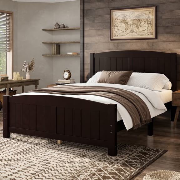 Harper & Bright Designs Full Size Platform Bed with Headboard and Footboard, Wood Platform Bed Frame with Support Slats, Espresso