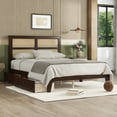 thumbnail image 1 of Harper & Bright Designs Full Size Platform Bed with Rattan Headboard, Wood Farmhouse Rattan Bed with Drawers, Espresso, 1 of 12