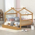 thumbnail image 1 of Harper & Bright Designs Full Size Wooden House Bed with 2 Storage Drawers, Wood Montessori Daybed Frame with Roof, Natural, 1 of 17