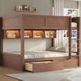 thumbnail image 1 of Harper & Bright Designs Full XL over Full XL Bunk Bed with 2 Drawers, Wood Full XL Bunk Bedframe with Storage Cabinets and LED Lights for Bedroom, Brown, 1 of 13