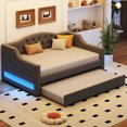 thumbnail image 1 of Harper & Bright Designs Full XL Size Upholstered Daybed with Trundle and Button Tufted Backrest, Linen Sofa Bed with LED Belt, Gray, 1 of 18