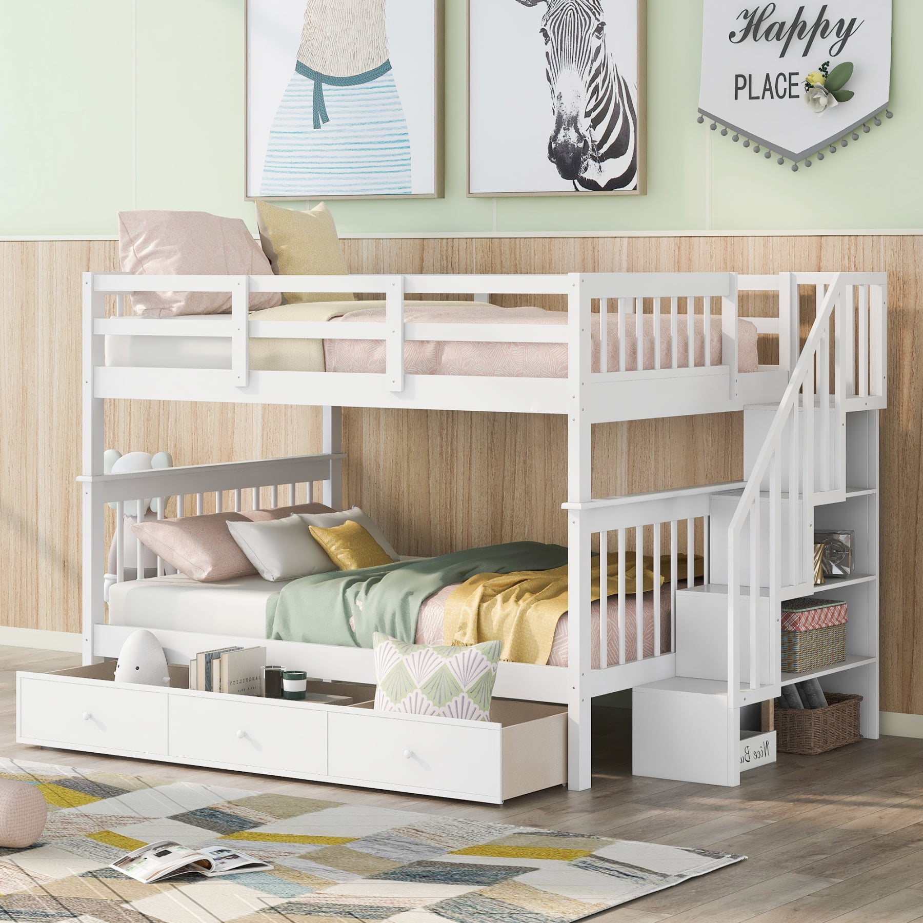 Harper & Bright Designs Full over Full Bunk Beds with Drawers and
