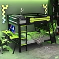 thumbnail image 1 of Harper & Bright Designs Gaming Bunk Bed Full Size with 2 Built-in Desks, Wood Full over Full Bunk Frame for 2 with USB Desktop Ports & Pegboard Organizer, Green, 1 of 20