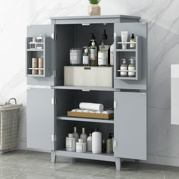 Harper & Bright Designs Gray Bathroom Storage Cabinet with Doors, Modern Floor Cabinet with Adjustable Shelves for Bathroom