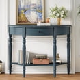 thumbnail image 1 of Harper & Bright Designs Half Moon Console Table with Drawer, Solid Wood Entryway Table with Bottom Shelf, Vintage Sofa Table with Roman Legs for Hallway and Living Room, Navy, 1 of 12