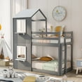 thumbnail image 1 of Harper & Bright Designs House Bunk Bed Twin over Twin, Wood Low Bunk Beds with Ladder, House Bed with Roof for Girls Boys, Grey, 1 of 16