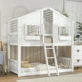 thumbnail image 1 of Harper & Bright Designs House Shaped Bunk Bed Twin over Twin with Roof and Windows, Wood Floor Bunk Bed Frame with Door, Ladder and Guardrail, White, 1 of 9
