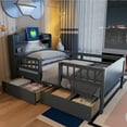 thumbnail image 1 of Harper & Bright Designs Platform Bed with Fences and Drawers, Twin Size Wooden Bed with LED, USB and Storage Headboard for Boys Girls, Gray, 1 of 14