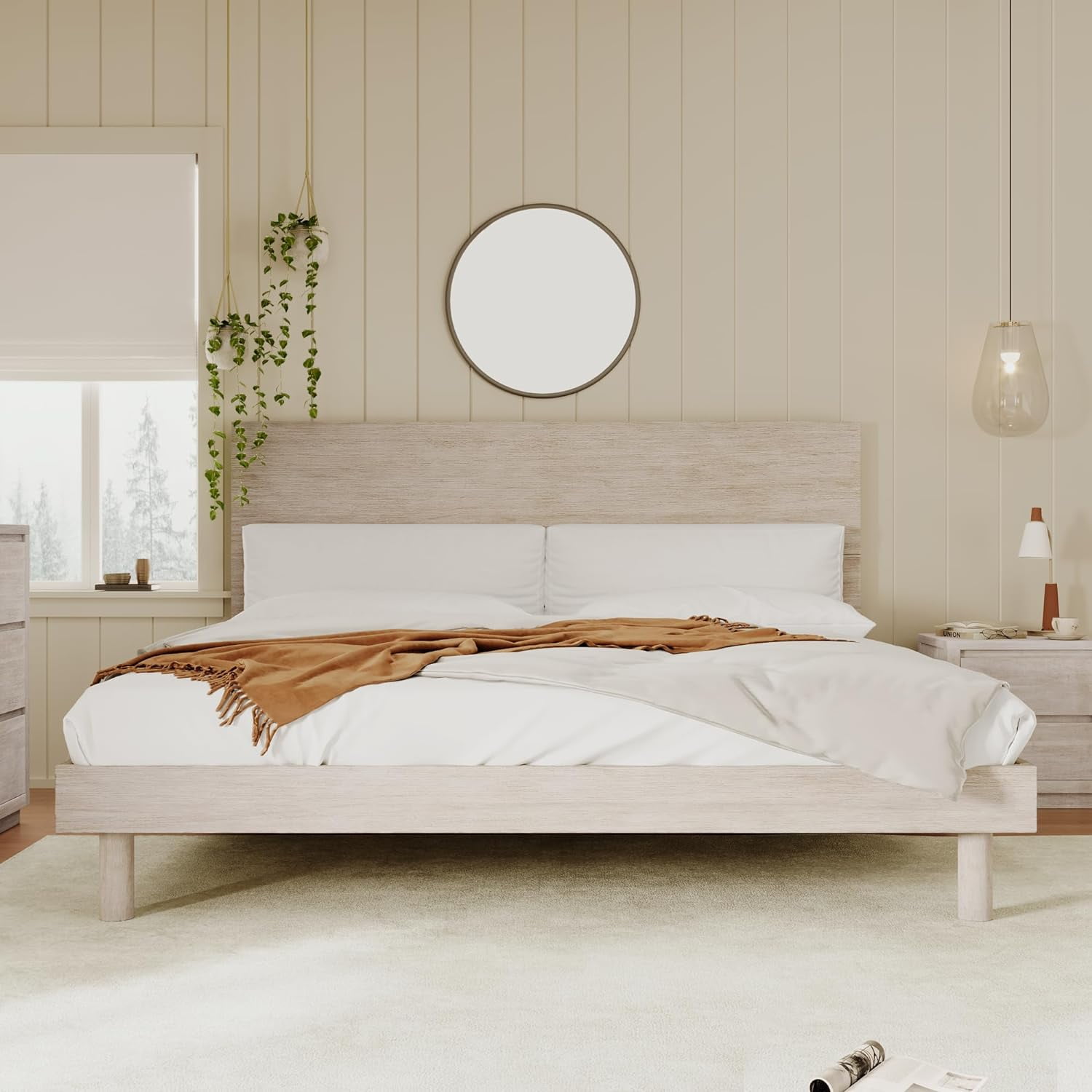 Harper & Bright Designs King Bed Frame with Headboard, Solid Wood