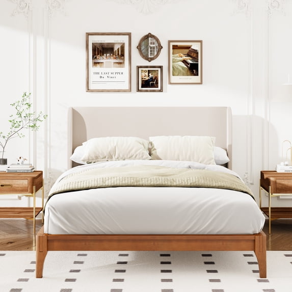 Harper & Bright Designs King Size Upholstered Platform Bed, Wingback ...