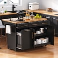 thumbnail image 1 of Harper & Bright Designs Kitchen Island with 2 Pull Out Cabinet Organizers & Drop Leaf, Rolling Kitchen Island with Trash Can Storage and Power Outlet for Dining Room, Black, 1 of 20