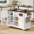 thumbnail image 1 of Harper & Bright Designs Kitchen Island with Drop Leaf and Wheels, Kitchen Storage Cart with 4 Door Shelves, Farmhouse Rolling Kitchen Island with Power Outlet and Visual Glass Door, White, 1 of 14
