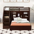thumbnail image 1 of Harper & Bright Designs L-Shaped Bunk Bed Twin over Full Size with Wardrobe and Bookshelf, Storage Stairway Bunk Bed with USB Charging Station and LED Light for Bedroom, Espresso, 1 of 17