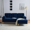 thumbnail image 1 of Harper & Bright Designs L-Shaped Sectional Sofa Set with Chaise and Lounger, 3-Seat Couch with Gold Metal, Velvet Upholstered Sectional Sofe for Living Room, Blue, 1 of 15