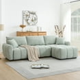 thumbnail image 1 of Harper & Bright Designs L-Shaped Sectional Sofa Set with Movable Ottoman, 3-Seat Couch with Extra-large Seat, Boucle Upholstered Sectional Sofe with Pull-line Design, 110", Light Green, 1 of 19