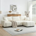 thumbnail image 1 of Harper & Bright Designs L-Shaped Sectional Sofa Set with Movable Ottoman, 3-Seat Couch with Extra-large Seat, Boucle Upholstered Sectional Sofe with Pull-line Design, 110", Cream, 1 of 19
