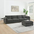 thumbnail image 1 of Harper & Bright Designs L-Shaped Sectional Sofa Set with Ottoman, 4-Seat Couch with Folding Table, Chenille Upholstered Sectional Sofe with Charging for Living Room, 130", Charcoal, 1 of 19
