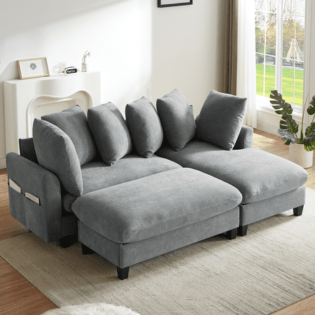 Harper & Bright Designs L-Shaped Sectional Sofa Set with Storage Underneath, 3-Seat Couch with Movable Storage Ottoman, Chenille Upholstered Sectional Sofe for Small Space, 83", Grey