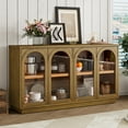 thumbnail image 1 of Harper & Bright Designs Large Buffet Cabinet with Storage, Sideboard Kitchen Cabinet with 4 Arched Glass Doors and Adjustable Shelves, Old Pine, 1 of 18