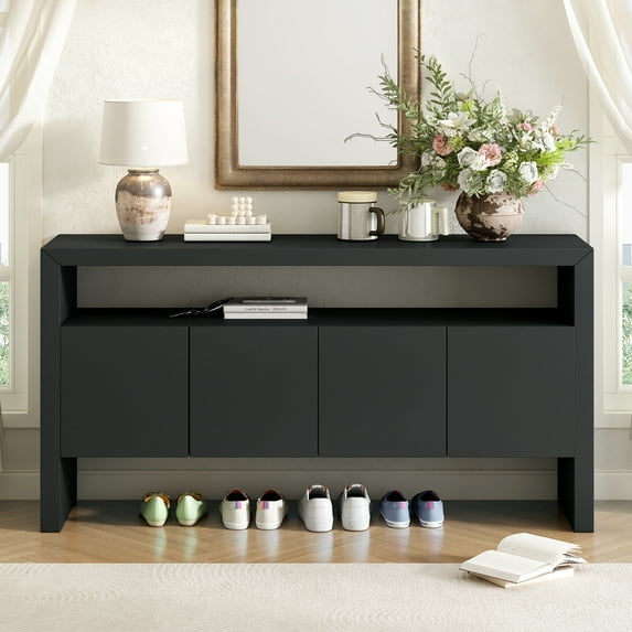 Harper & Bright Designs Large Buffet Cabinet with Storage, Wood Sideboard Table with Doors and Open Shelf, Black