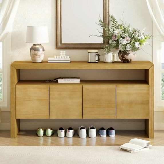 Harper & Bright Designs Large Buffet Cabinet with Storage, Wood Sideboard Table with Doors and Open Shelf, Natural