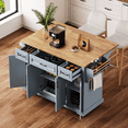thumbnail image 1 of Harper & Bright Designs Large Kitchen Island with Drop Leaf, Rolling Kitchen Cart on 4 Wheels with Doors and 3 Drawers, Kitchen Island with Storage for Dining Room, Grey+Blue, 1 of 18