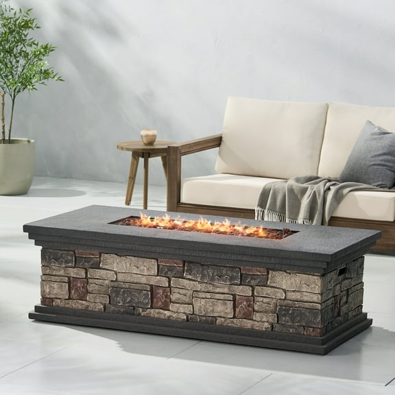 Harper & Bright Designs MGO Propane Backyard Fire Pit, Outside Rectangular Fire Pit with 50000 BTU, Tank Cover Not Included, Stone Gray