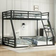 thumbnail image 1 of Harper & Bright Designs Metal Bunk Bed Twin XL over Queen with Stairs, Heavy-Duty Floor Bunk Bed Frame with Guardrails for Bedroom, Black, 1 of 11