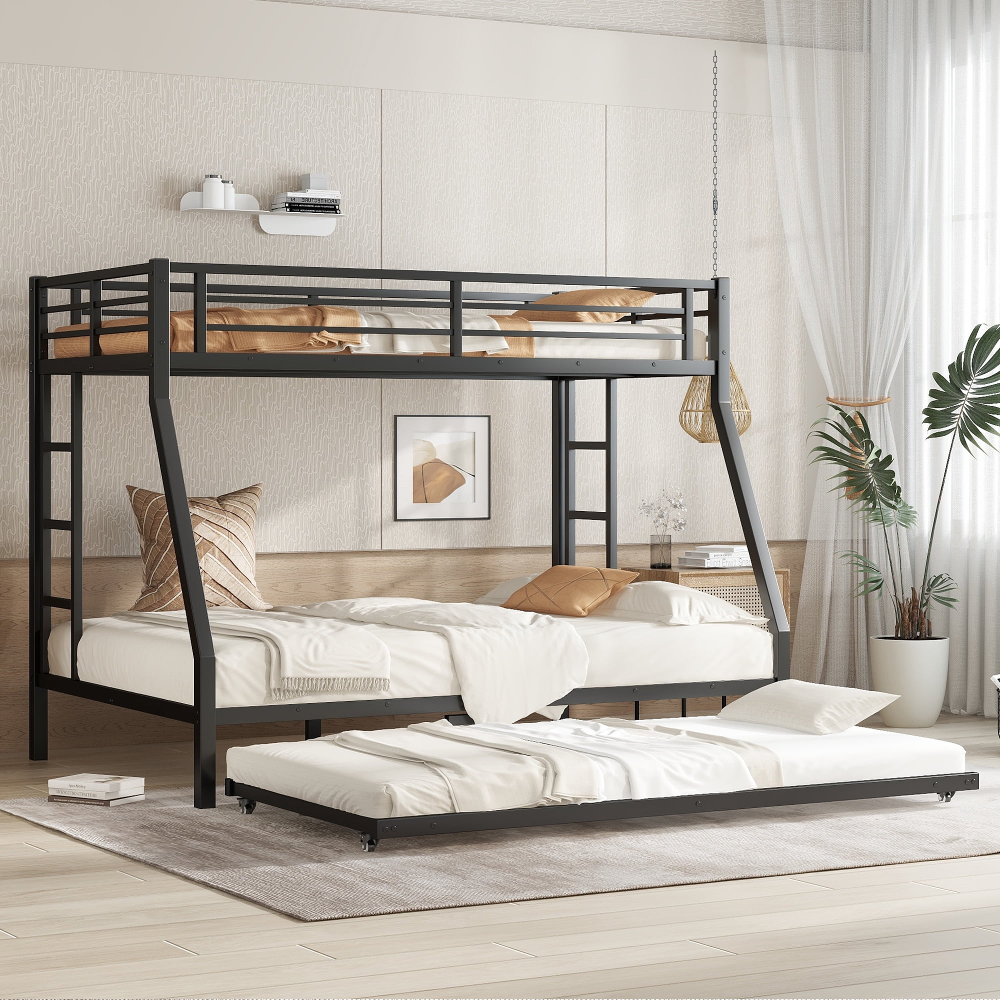 Harper & Bright Designs Metal Bunk Bed with Twin Trundle, Twin over ...