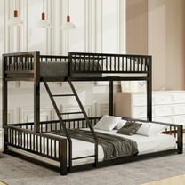 Harper & Bright Designs Metal Twin XL Over Queen Bunk Bed, Floor Bunk Bed Frame with Ladder and Safety Guardrails, Can be Converted Into Two Bed, Black