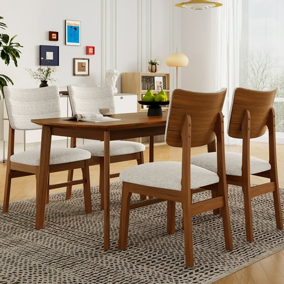 Harper & Bright Designs Minimalist Dining Table Set for 4, 5 Pieces Wood Rectangle Kitchen Table Set with 4 Upholstered Chairs for Small Space Kictchen, Brown+Beige