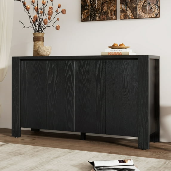 Harper & Bright Designs Minimalist Sideboard Cabinet with Storage, Wood Buffet Cabinet with Adjustable Shelves for Living Room, Black