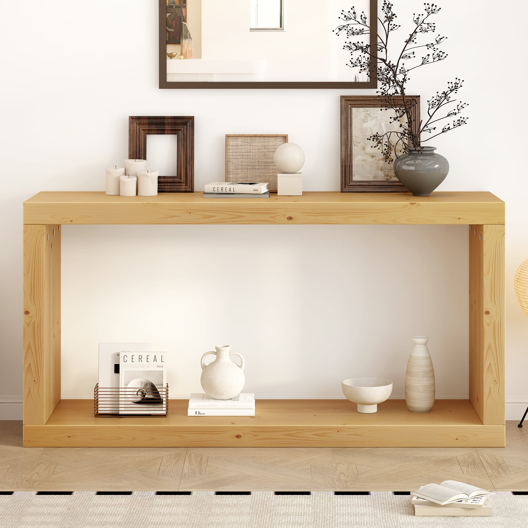 Harper & Bright Designs Minimalist Wood Console Table with Stroage , Modern Narrow Entryway Table with Open Shelf for Hallway and Entryway , Natural
