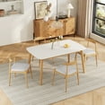 thumbnail image 1 of Harper & Bright Designs Minimalist Wood Dining Set for 4, 5 Pieces Rectangular Small Space Table Set with 4 Upholstered Chairs for Kitchen, Beige,White+Oak, 1 of 20