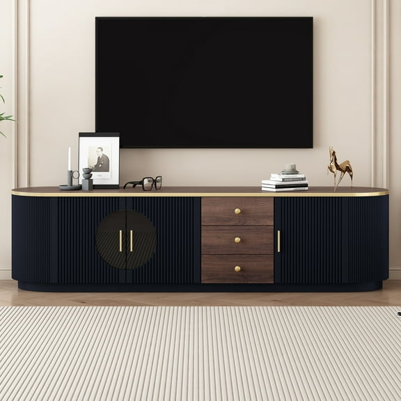 Harper & Bright Designs Modern Black TV Stand with Drawers for 80" TV, TV Storage Cabinet with Shelf, Media Console Table with Cabinets and Metal Handles