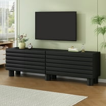 Harper & Bright Designs Modern Black TV Stand with Storage for 75" TV, Solid Media Console with Adjustable Shelves, Entertainment Center with Wavy Door