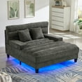 thumbnail image 1 of Harper & Bright Designs Modern Chaise Lounge Sofa, Chenille Upholstered Sofa Bed Chair with Adjustable Backrest and LED Light Strip for Living Room, Grey, 1 of 18