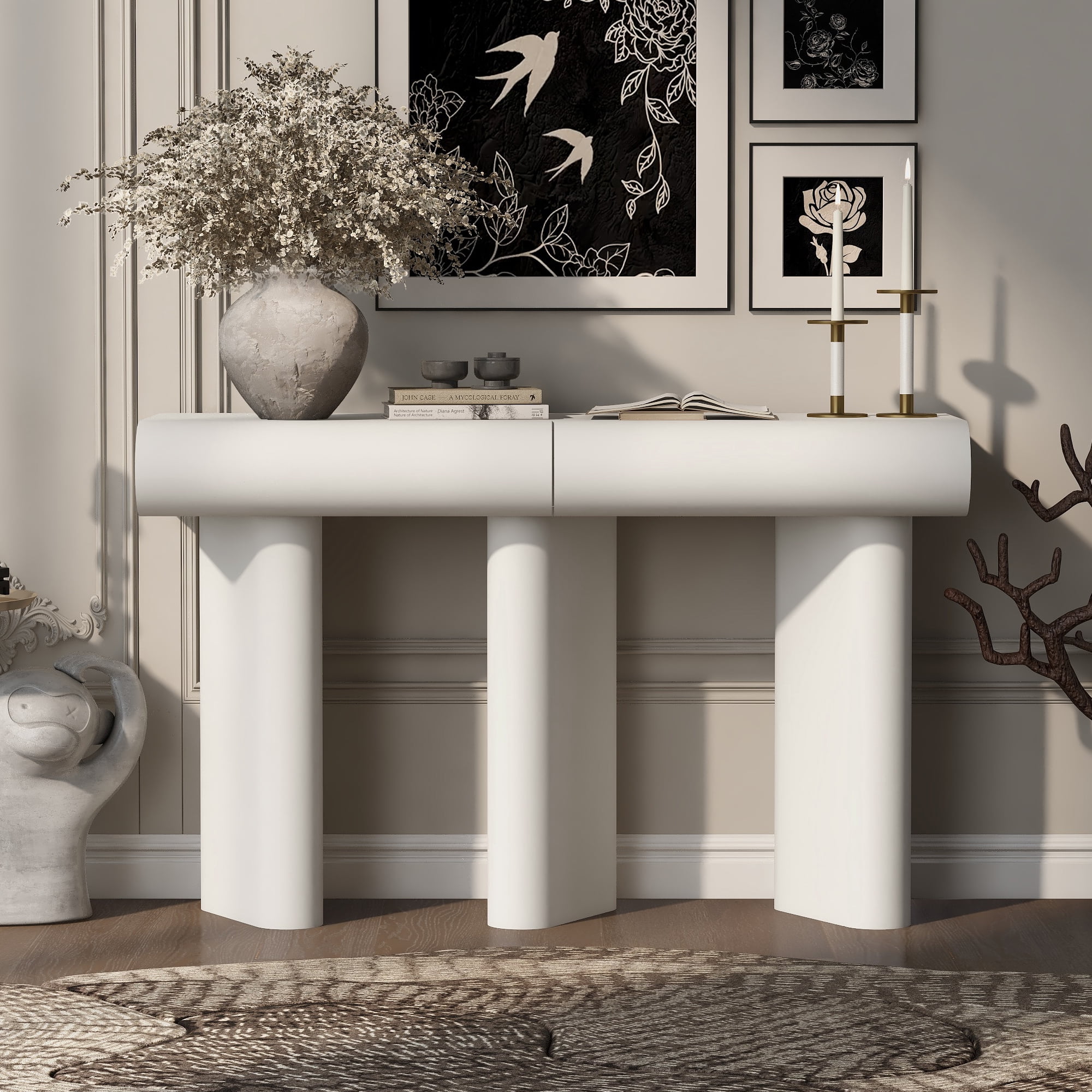 Harper & Bright Designs Modern Console Table with Curved Drawers ...