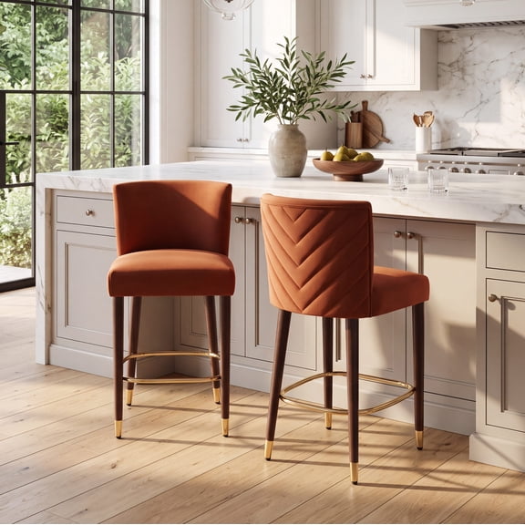 Harper & Bright Designs Modern Counter Height Bar Stools Set of 2, 27" Upholstered Fabric Bar Stools with Backs and Footrest, Rubberwood Barstool Chairs for Kitchen Island, Dining Room, Orange