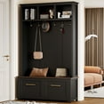 thumbnail image 1 of Harper & Bright Designs Modern Hall Tree with Bench and Hooks , 4-in-1 Coat Rack with Storage and Drawers , Entryway Tree with Storage for Entryways , Black, 1 of 16