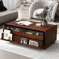 thumbnail image 1 of Harper & Bright Designs Modern Rectangle Coffee Table with Drawers, 47.2" Wood Fluted Center Table with Shelves for Living Room, Brown, 1 of 13