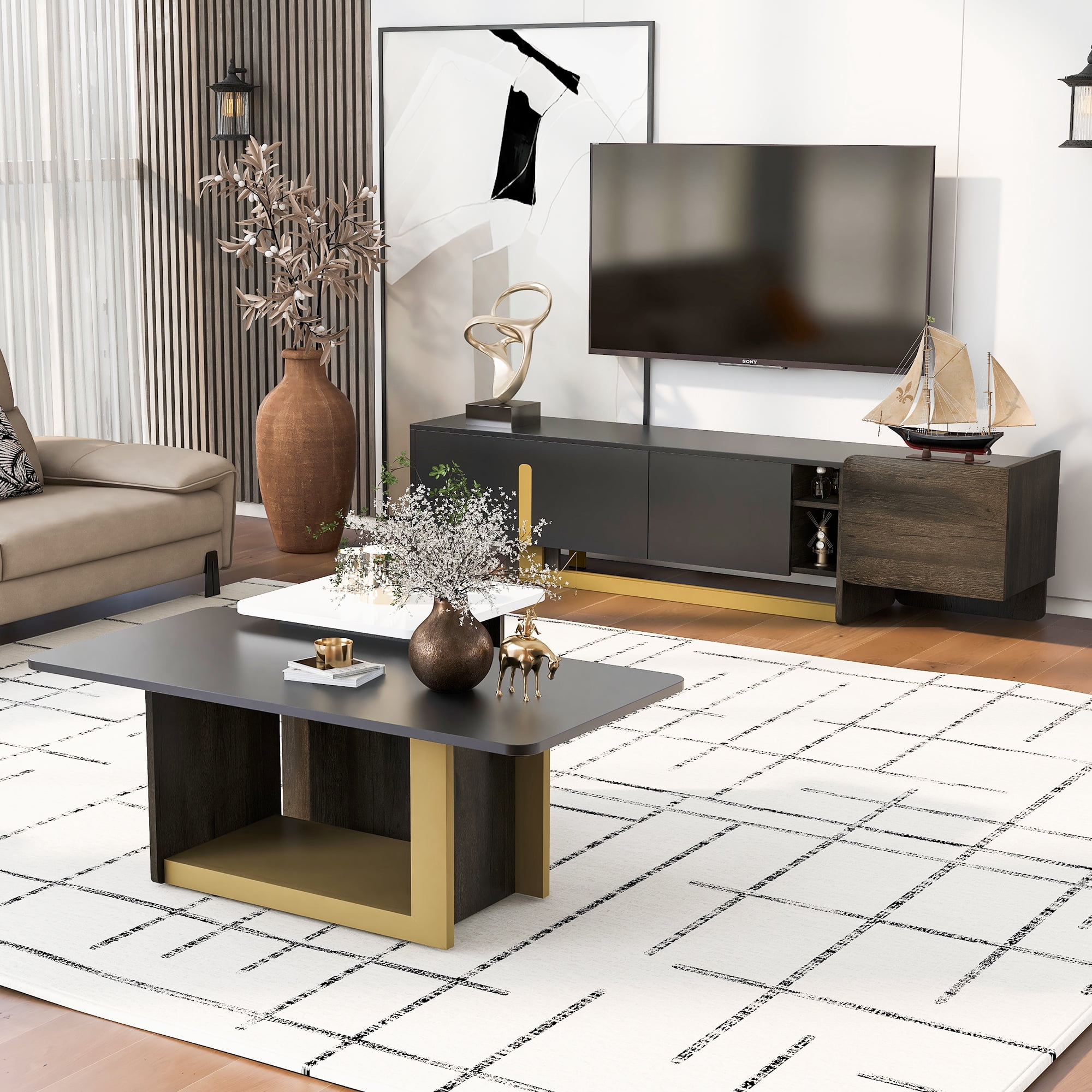 Harper & Bright Designs Modern TV Stand and Coffee Table Set of 2, TV ...