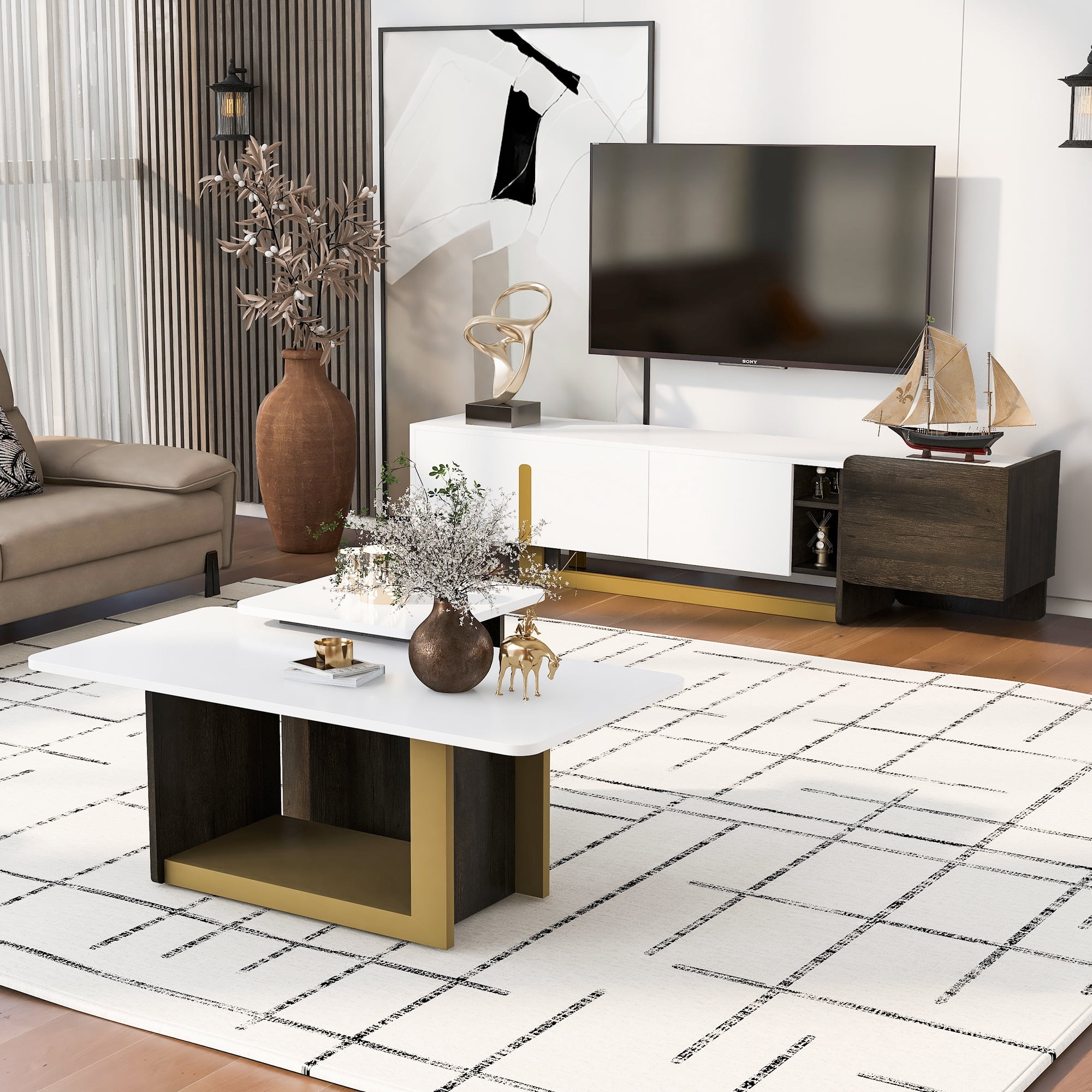 Harper & Bright Designs Modern TV Stand and Coffee Table Set of 2, TV ...