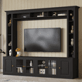 thumbnail image 1 of Harper & Bright Designs Modern Wall Unit Entertainment Center 4-Piece, Media Console with Bookshelves and Shelves, Large TV Stand with Tempered Glass Door for 80" TV, Black, 1 of 12